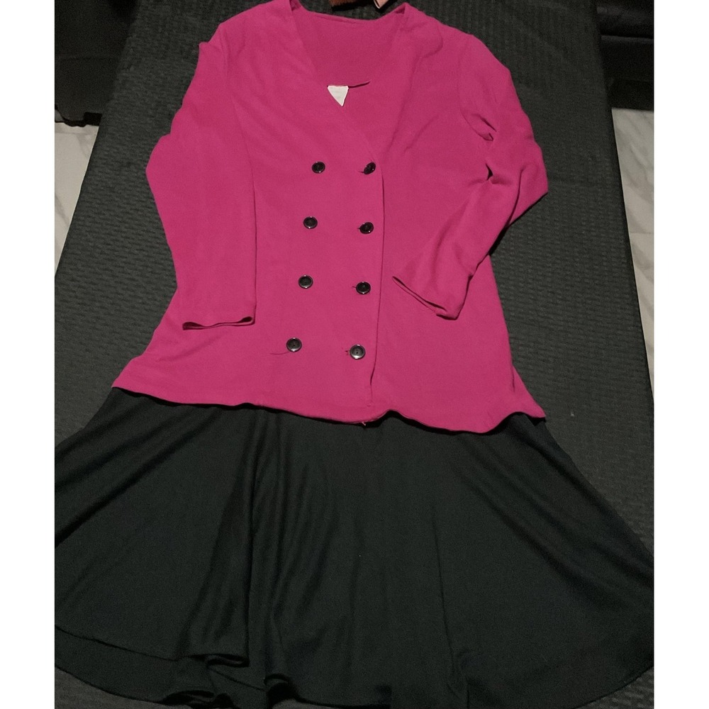 Colorblock Jacket Dress Womens 11/12 Pink Black Fit & Flare Button Long Sleeve